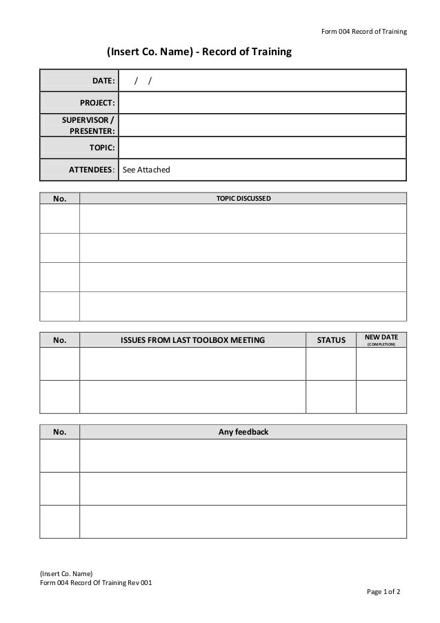 safety meeting attendance sheet