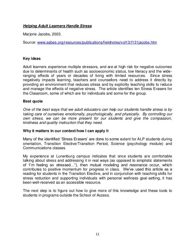 Annotated bibliography on stress management