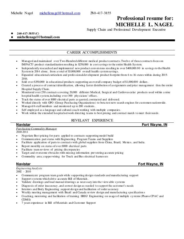 michelle nagel resume oct 2016 supply chain
