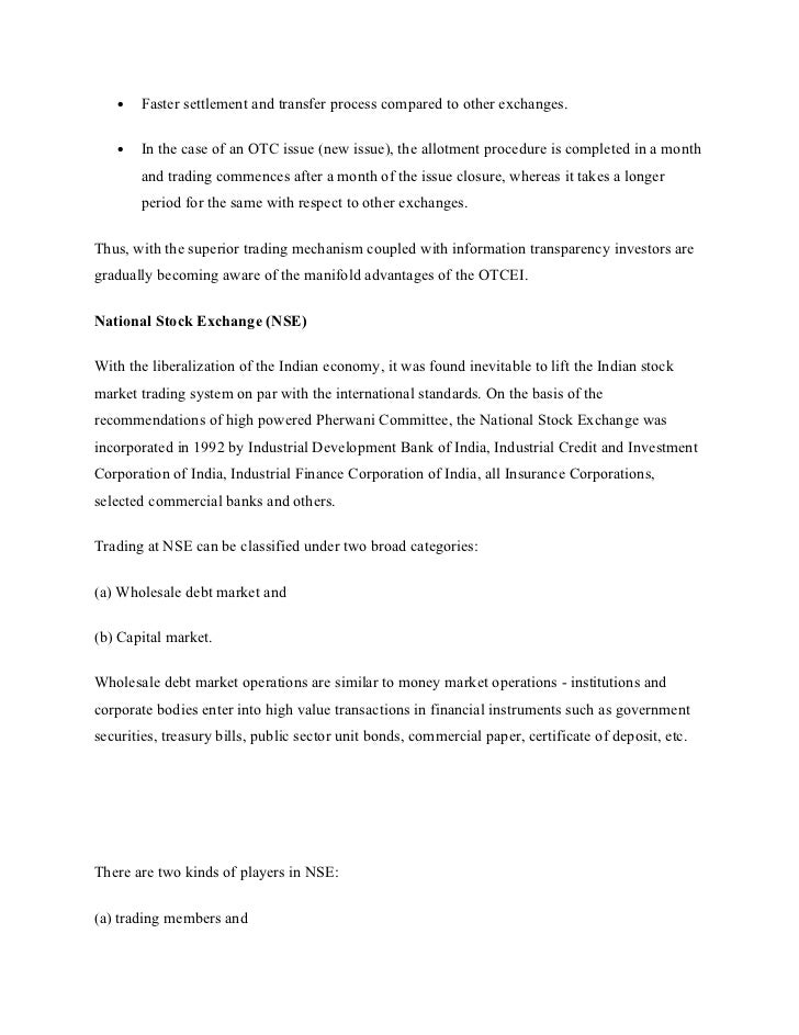 Trading and settlement system of otcei