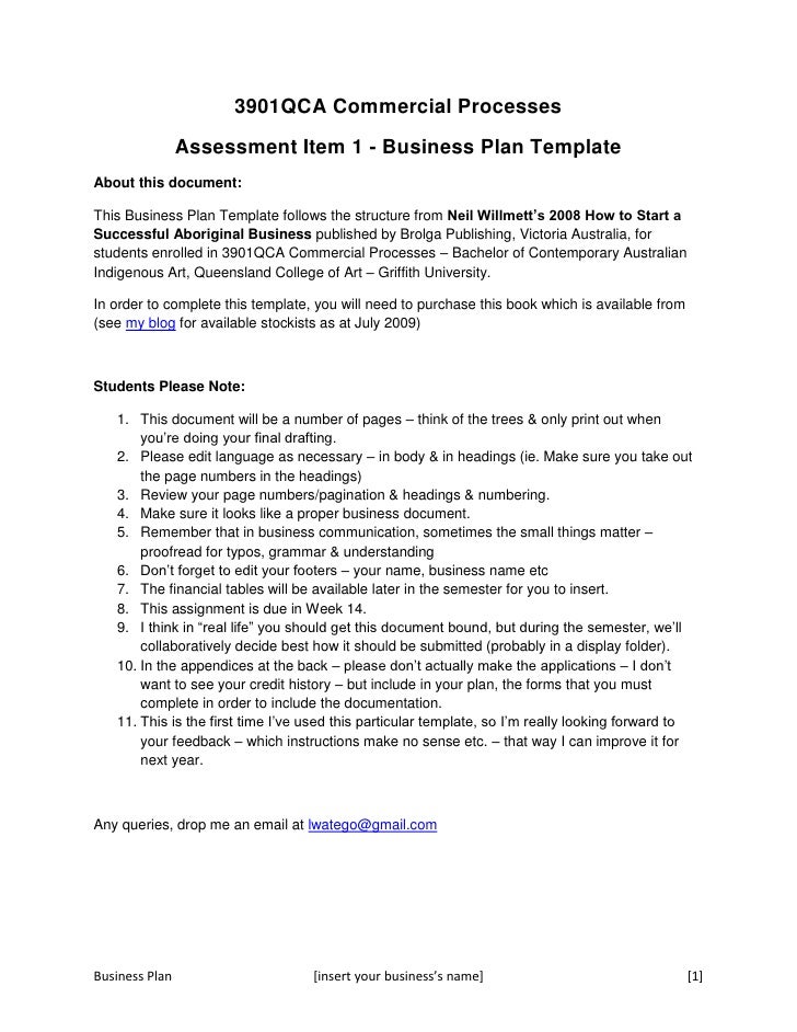 3901 QCA Business Plan Concept Template