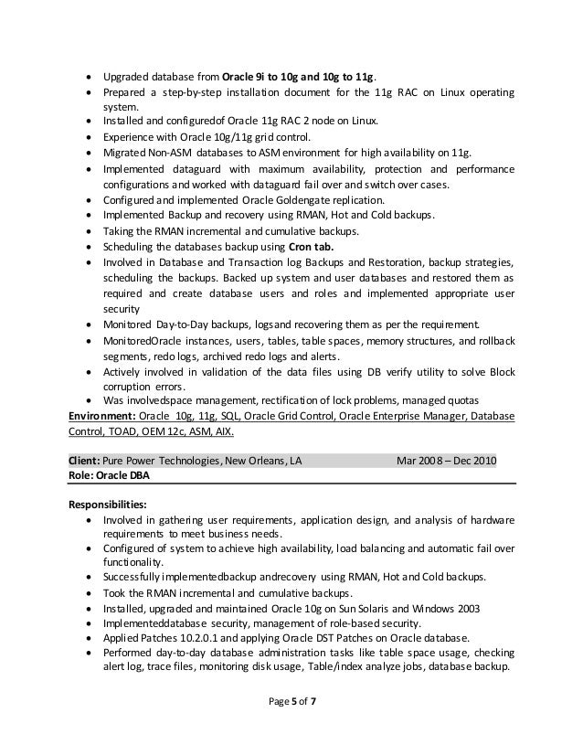Oracle dba resume format for freshers