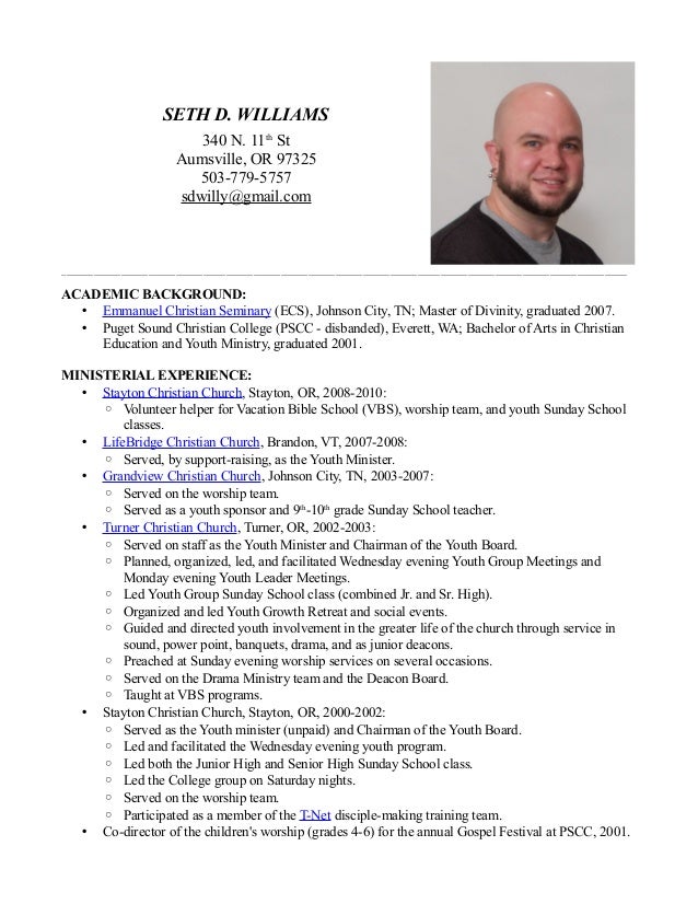 Resume for ministry samples