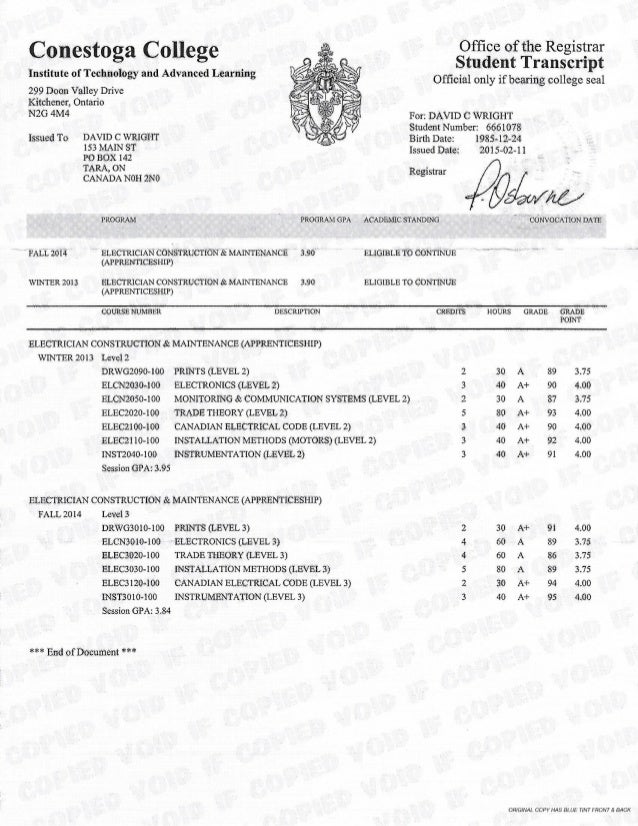 Conestoga Transcript