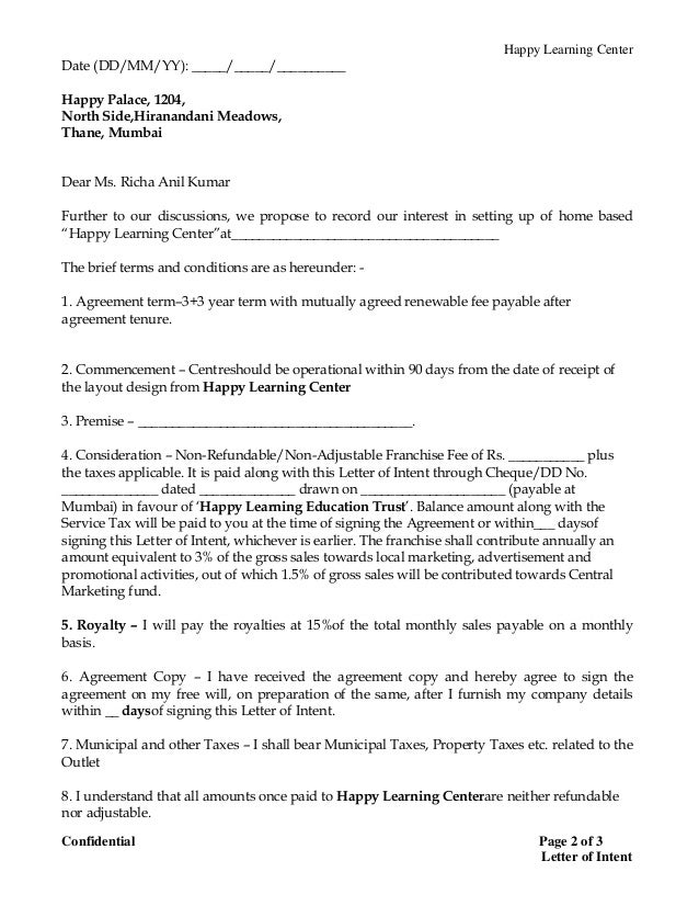 Dating letter of intent