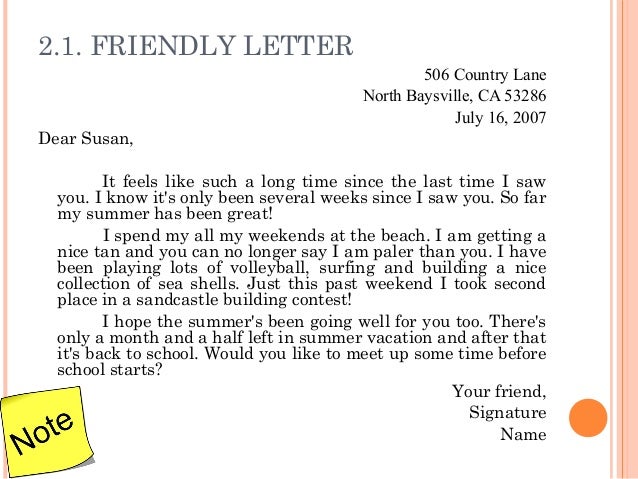 friendly letter format examples
