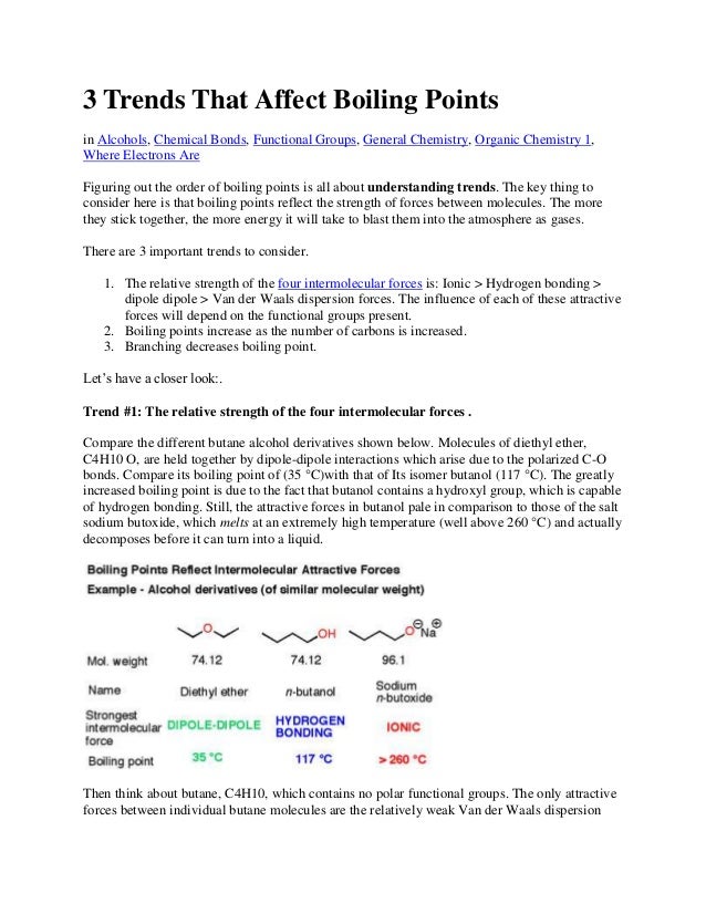 3 trends that affect boiling points organic chemistry boiling point chart
