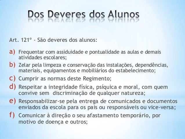 Direitos, deveres e sanção aos alunos
