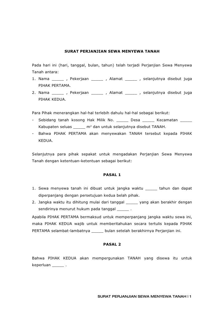 surat perjanjian sewa menyewa tanah