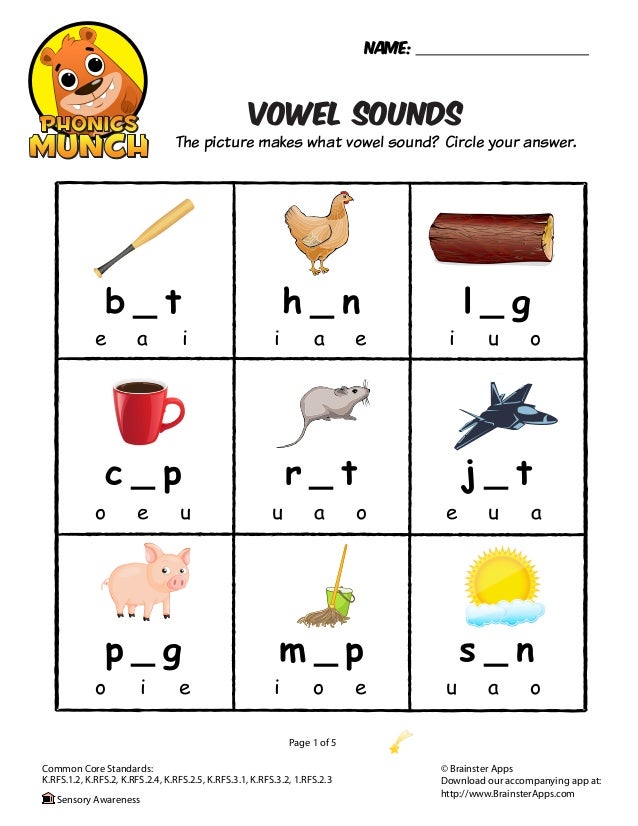 Vowel Sounds Phonics Worksheet