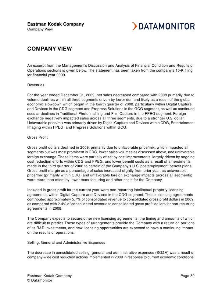kodak statement income