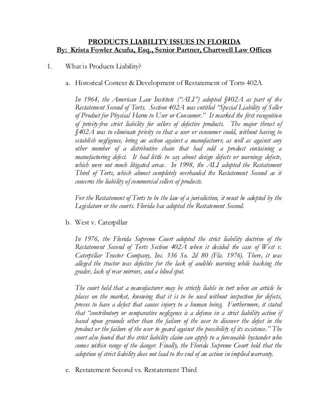 Products Liability Issues in Florida Products Liability Issues in Florida