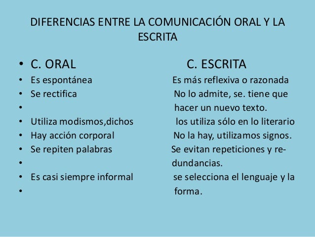 4diferencia entre comunicación oral y escrita