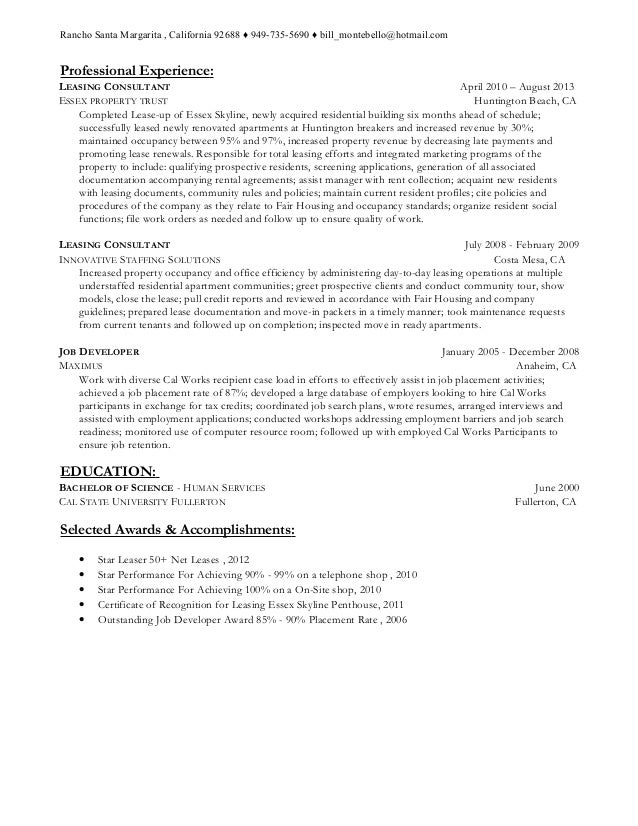 resume leasing agent