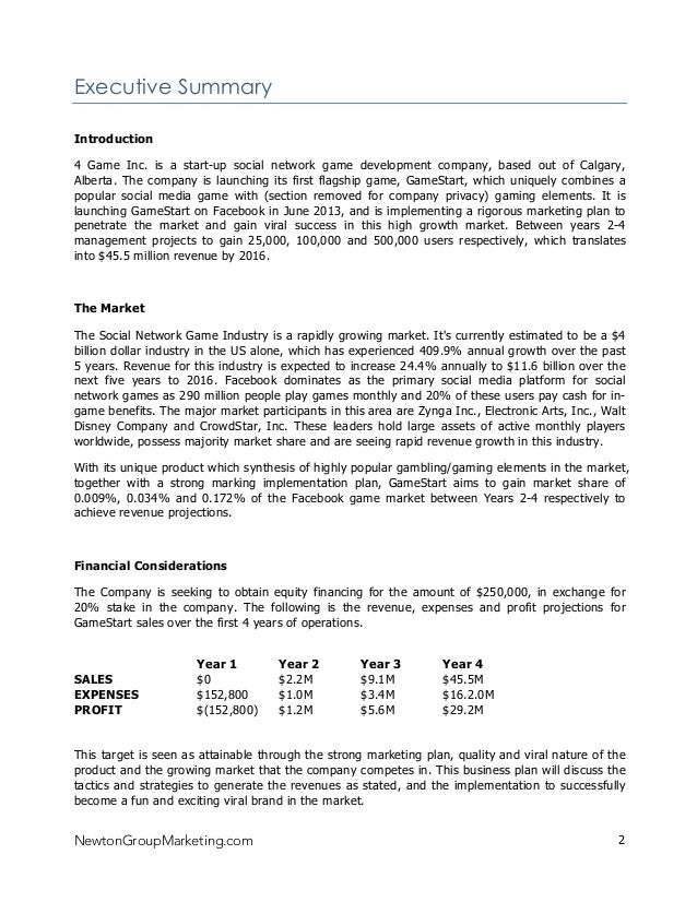 games blog business plan games video game business plan