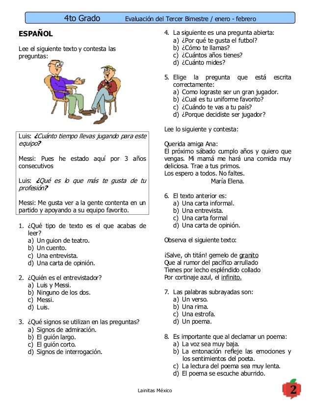 4to grado examen 3er bimestre (d) 4to grado examen 3er bimestre (d)