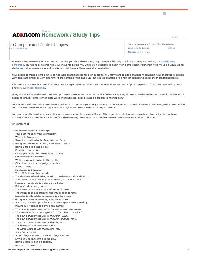 Topics for compare and contrast essay