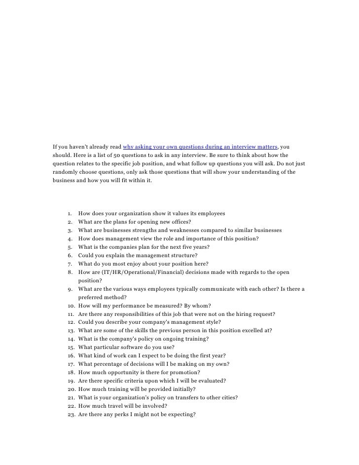 questions to ask during an interview for a management position
