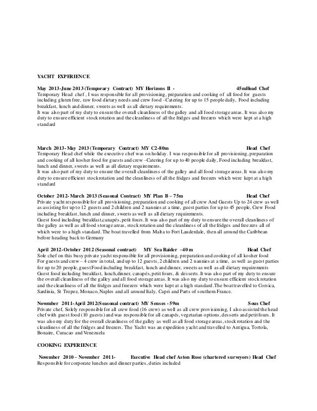 personal chef resume