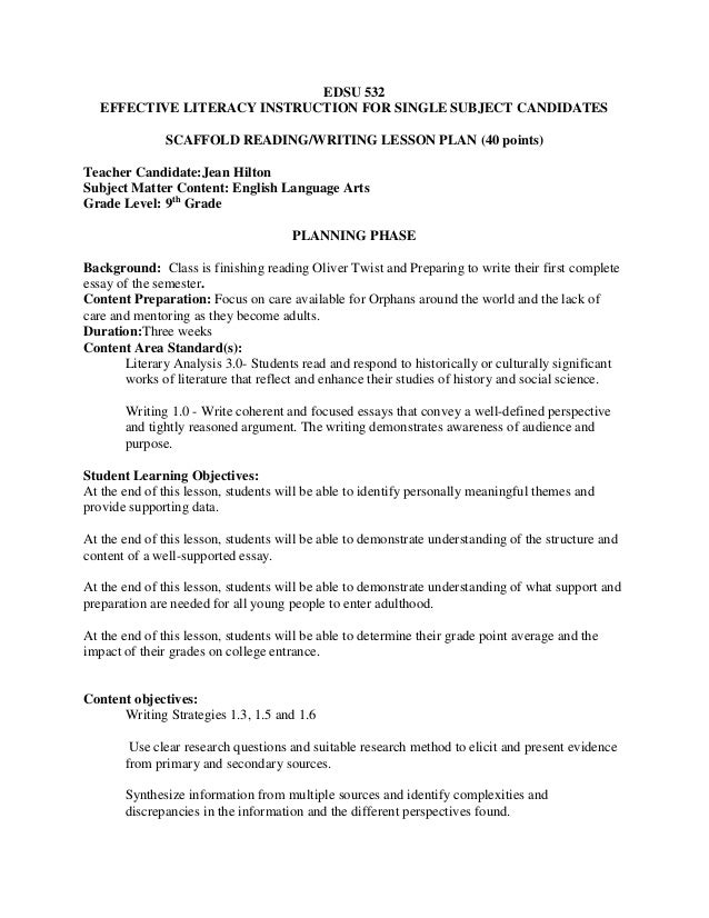 Structuring An Essay Lesson Plan
