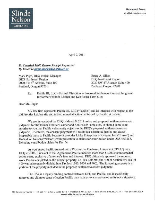 Contract Breach Letter Letter to Oregon DEQ regarding breach of PPA ...