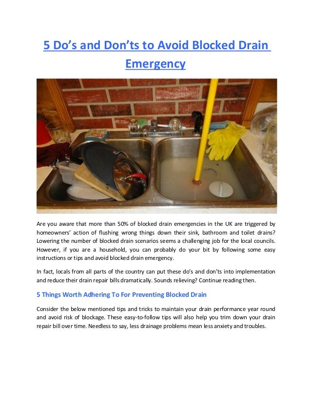 5 Do’s and Don’Ts to Avoid Blocked Drain Emergency