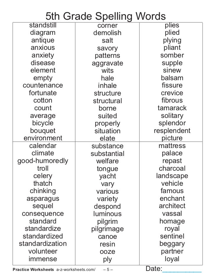 Fifth grade vocabulary words
