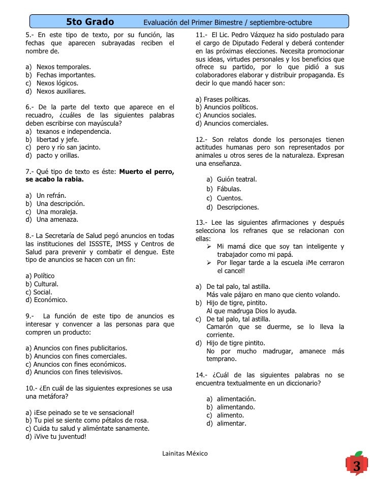 Examen De 5 Grado 3 Bimestre 2016 | examen bimestral de 5 bimestre de cuarto grado examenes Examen De 5 Grado 3 Bimestre 2016 | examen bimestral de 5 bimestre de cuarto grado examenes