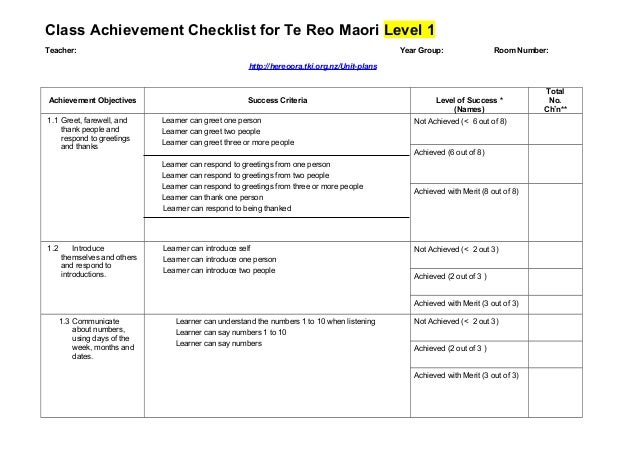 6. achievement checklist level 1