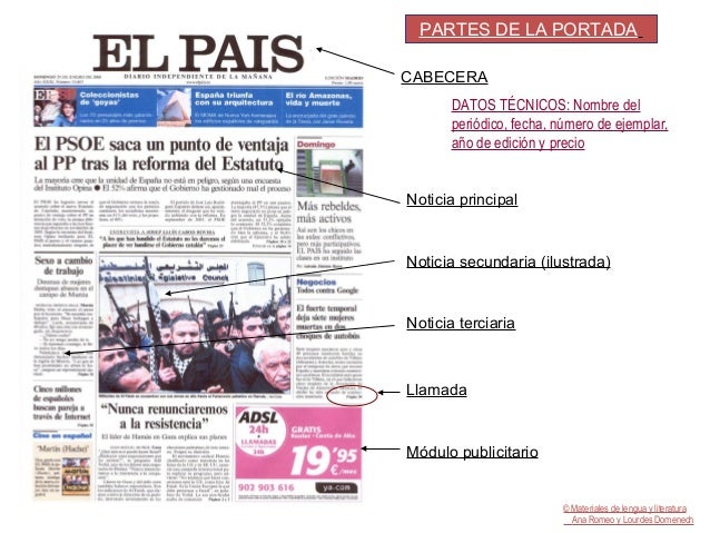 Resultado de imagen de partes de un periodico