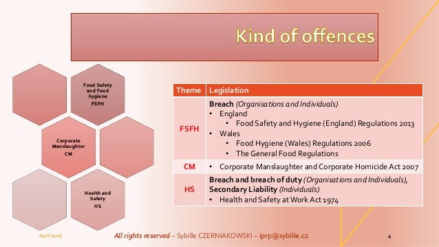 health safety corporate manslaughter food safety and the food hygiene england regulations 2006