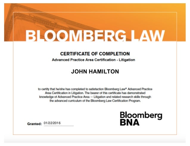 BloombergLawCertification Litigation BloombergLawCertification Litigation