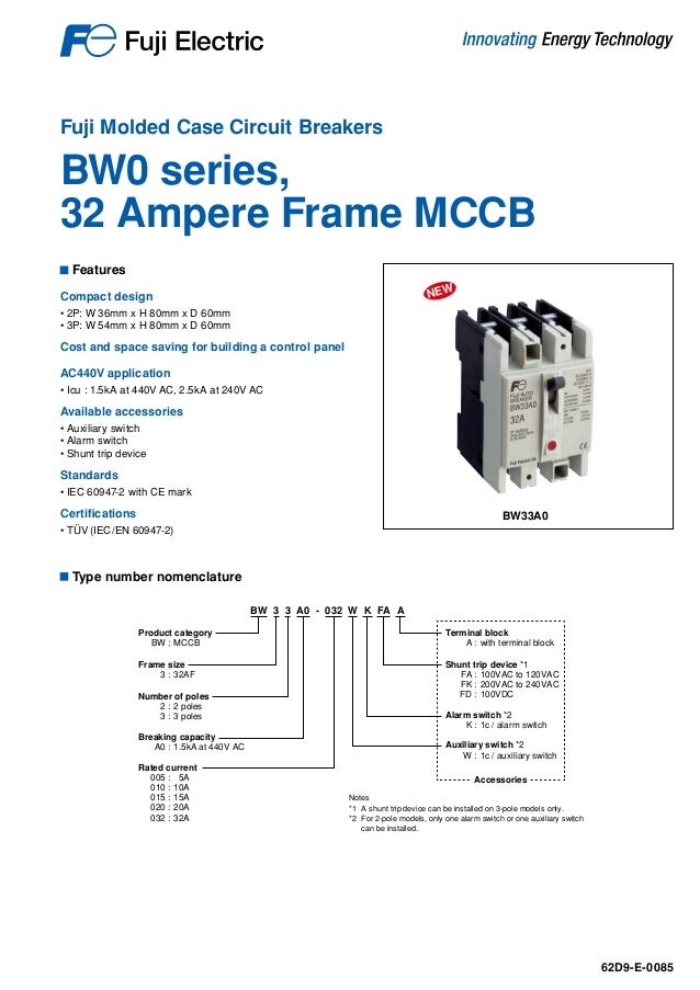 Fuji Molded Case Circuit Breakers BW0 series, 32 Ampere Frame MCCB