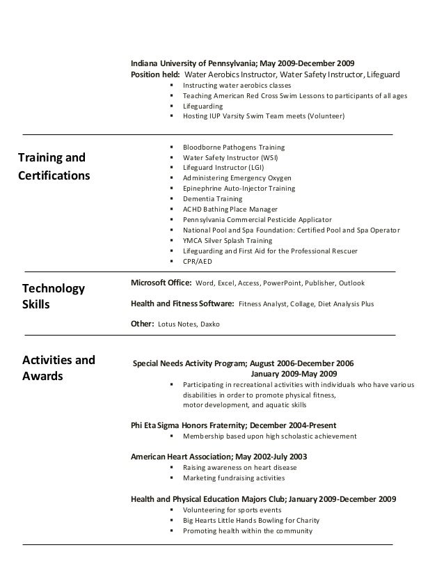 lifeguard description resume