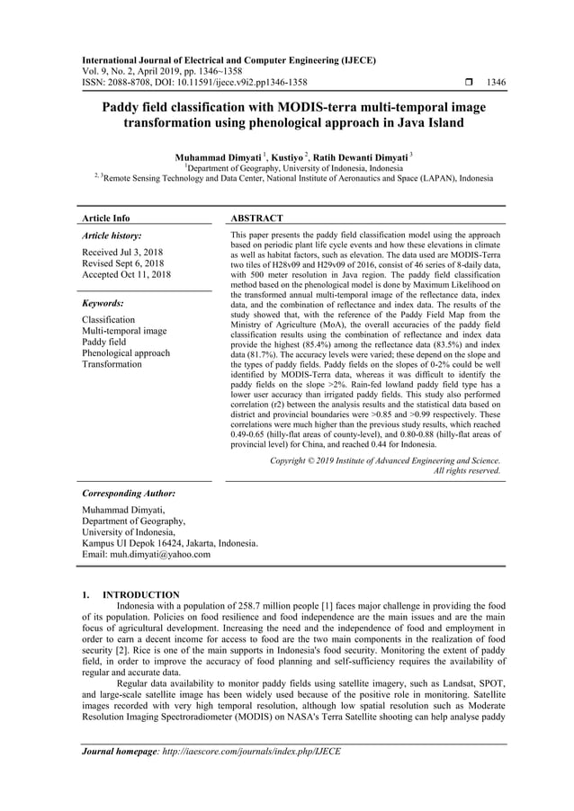 Paddy Field Classification With Modis Terra Multi Temporal Image