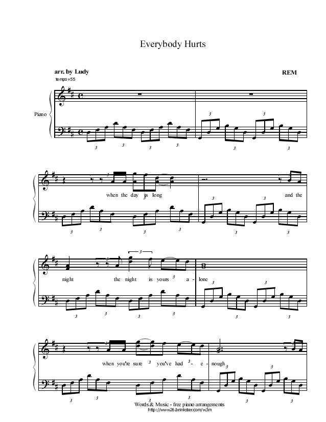 Everybody hurts Piano Sheet
