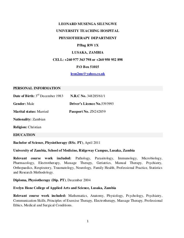 physiotherapy cv