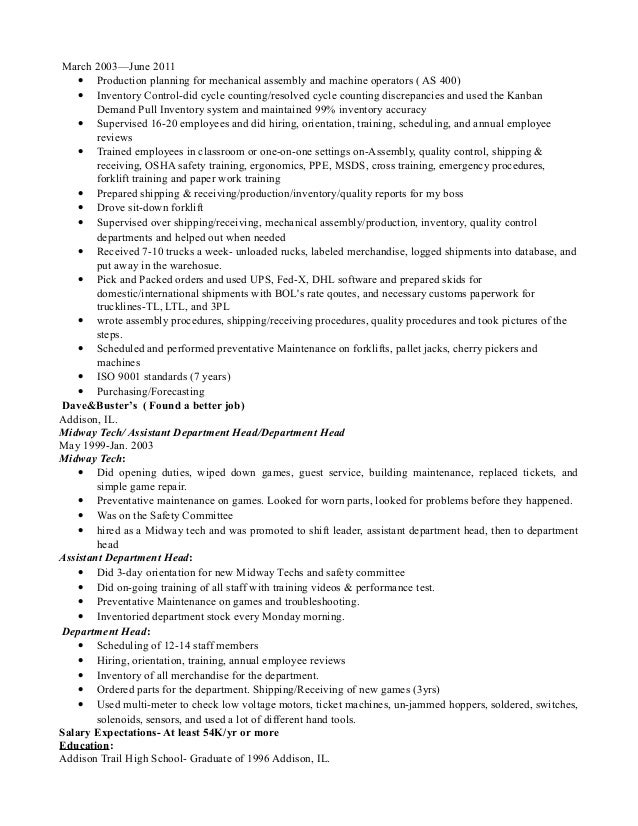 shipping and receiving resumes