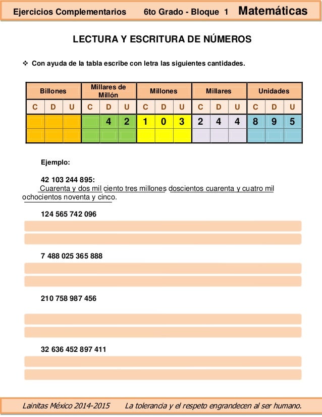 6to grado bloque 1 ejercicios complementarios