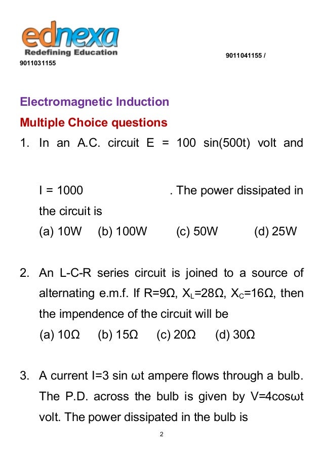 12th Physics Induction MCQ's with Solution