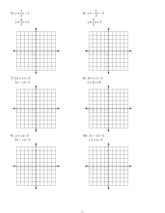 Solving Linear Equations Inequalities Worksheets  systems of inequalities worksheet answers 