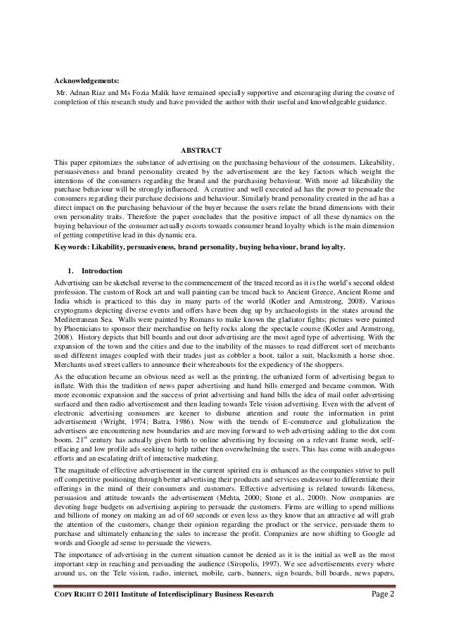 Research Paper On Consumer Buying Behaviour
