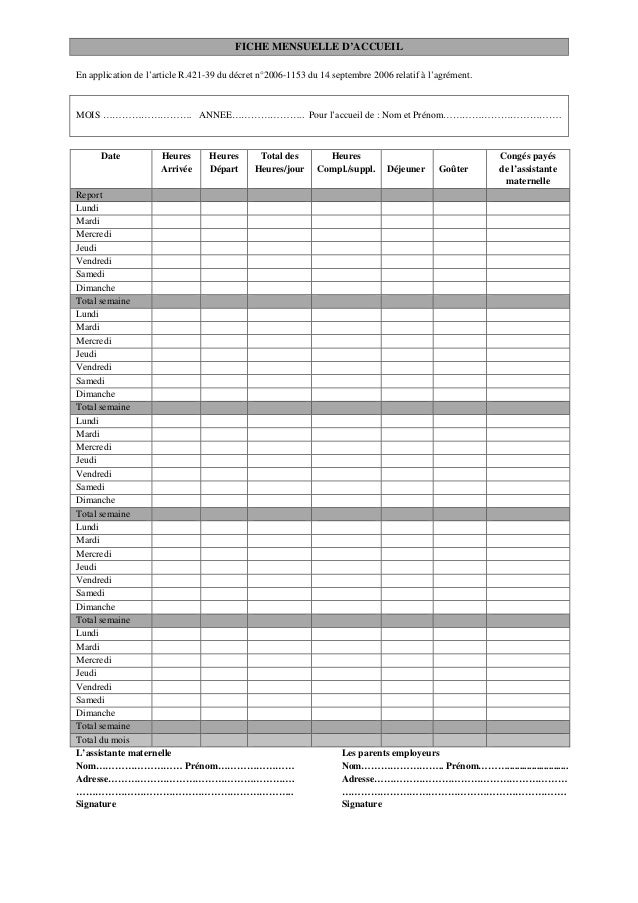 fiche mensuelle accueil
