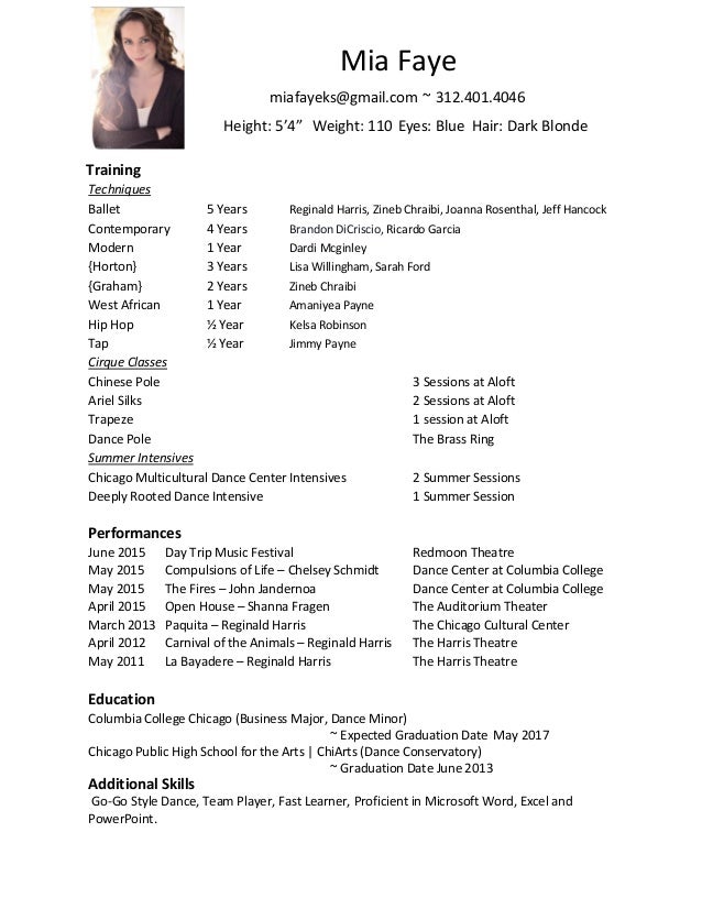 dance resume examples