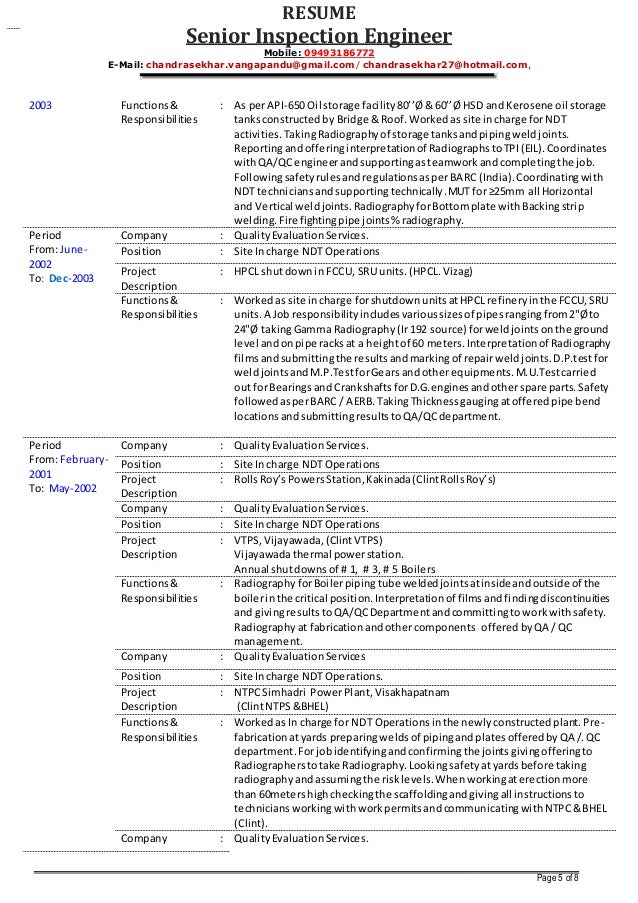 senior inspection engineer v chandrasekhar resume as on 01 radiography resumes