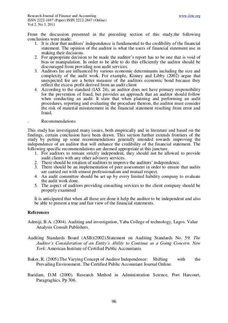 auditors independence Auditor independence and the provision of non-audit services auditor independence contributes to the resilience of this debate the sarbanes-oxley act (2002) prescribed a list of non-audit services essentially to help restore investor confidence. auditors independence Auditor independence and the provision of non-audit services auditor independence contributes to the resilience of this debate the sarbanes-oxley act (2002) prescribed a list of non-audit services essentially to help restore investor confidence.
