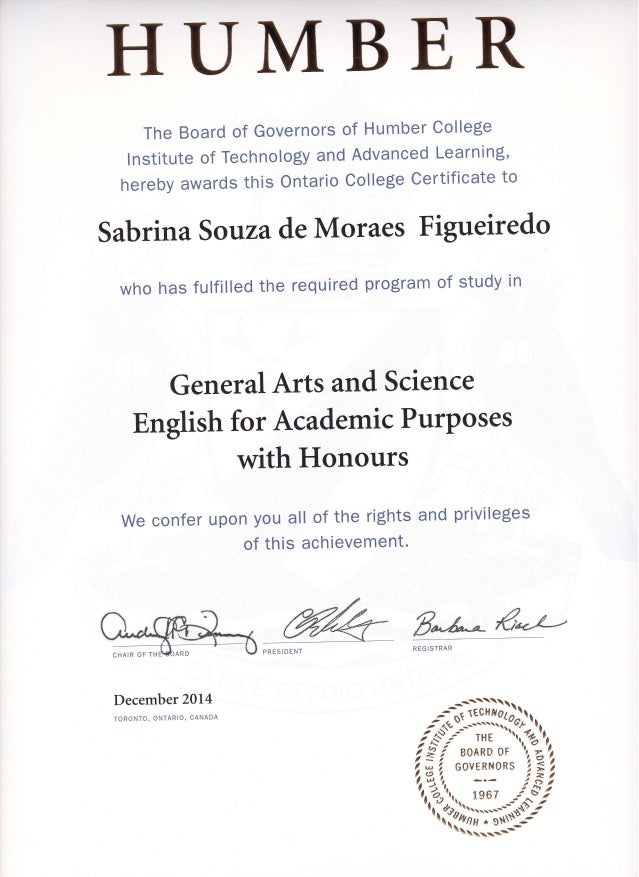 Humber Certificate humber-certificate