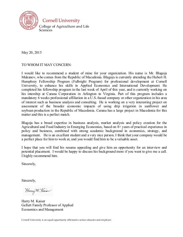 letter of recommendation professor harry kaiser cornell university of miami recommendation letter