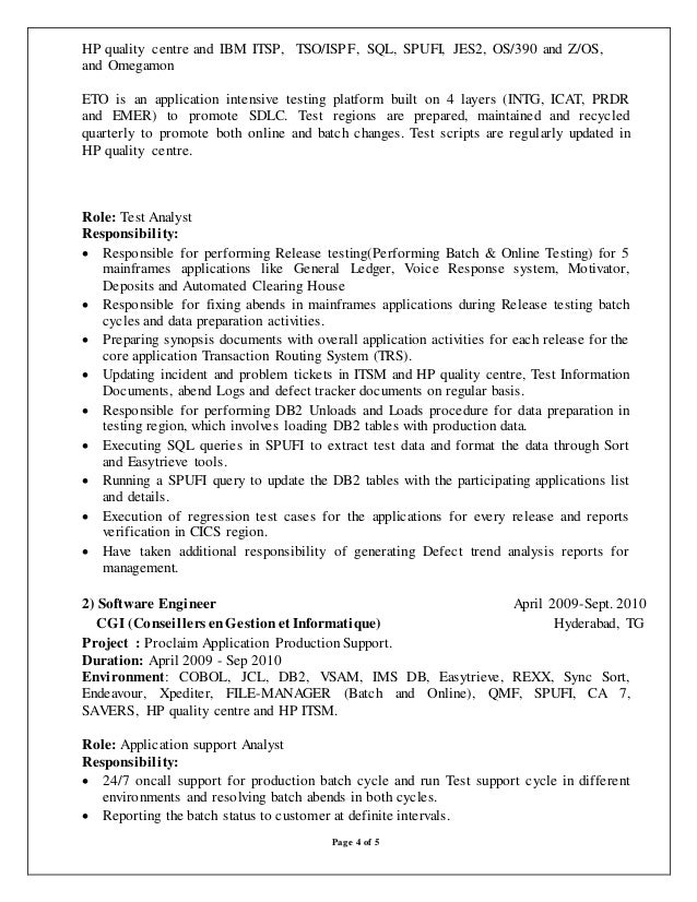 mainframe resume sample