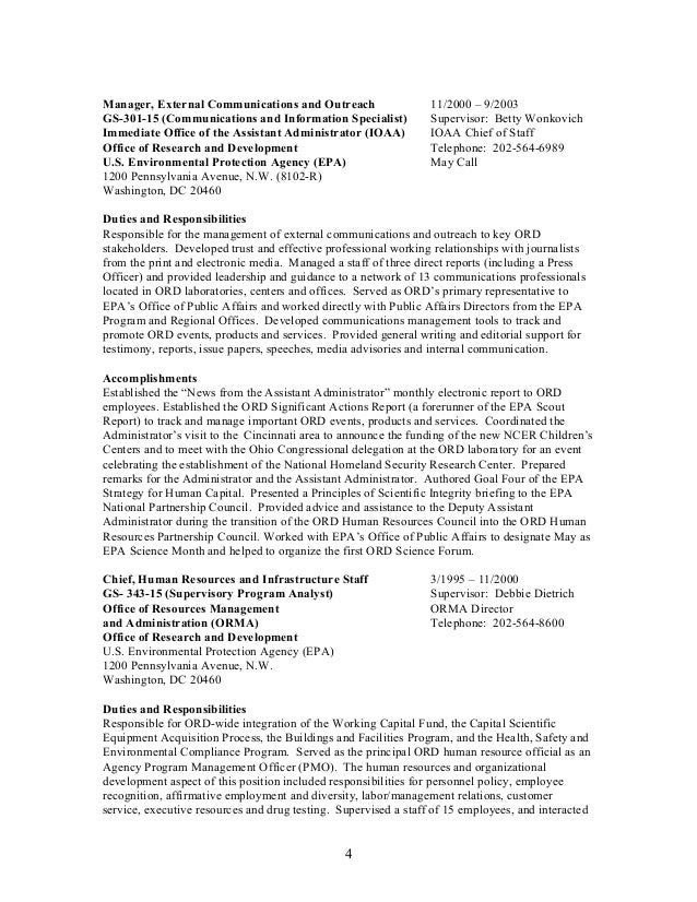 Epa Federal Resume Sample Epa Federal Resume Sample